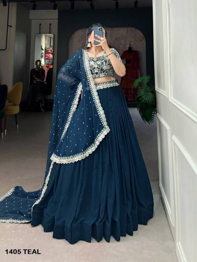AAWIYA 1405 TEAL DESIGNER LEHENGA CHOLI WHOLESALER IN INDIA